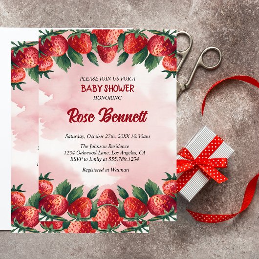 Berry Schattig Strawberry Baby shower Invitation Kaart