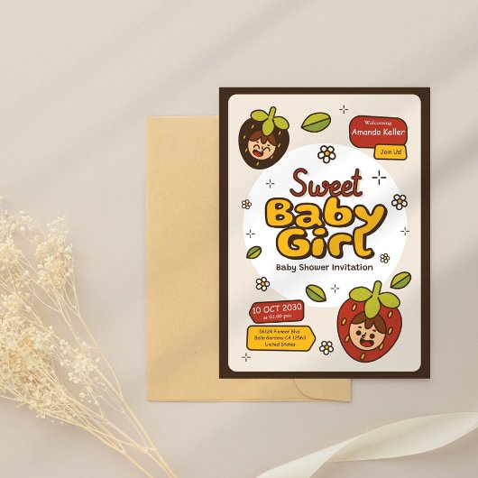 Berry Schattige Baby Girl Shower Uitnodiging