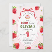 Berry Schattige Bash Strawberry 1e verjaardagsuitn Kaart (Voorkant)
