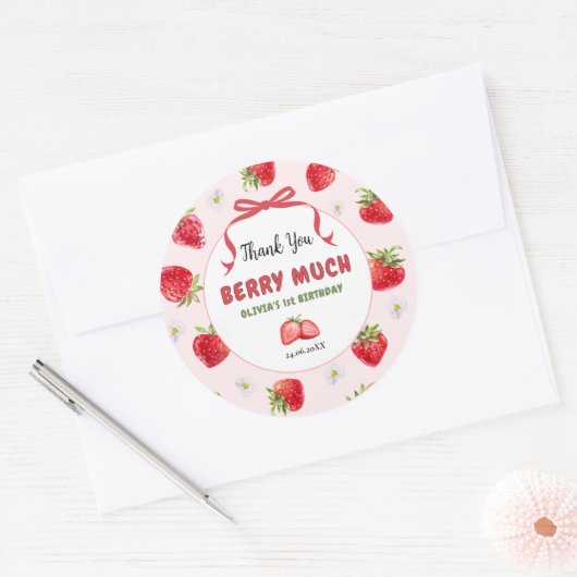 Berry Schattige Bedankt 1e verjaardag Sticker (Envelop)