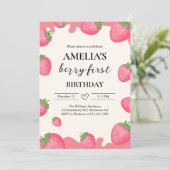 Berry Schattige Meisje Aardbei 1e Verjaardagsuitno Kaart (Staand voorkant)