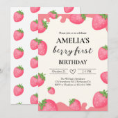 Berry Schattige Meisje Aardbei 1e Verjaardagsuitno Kaart (Voorkant / Achterkant)