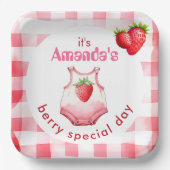 Berry Special Baby shower Gingham Strawberry Party Papieren Bordje (Voorkant)