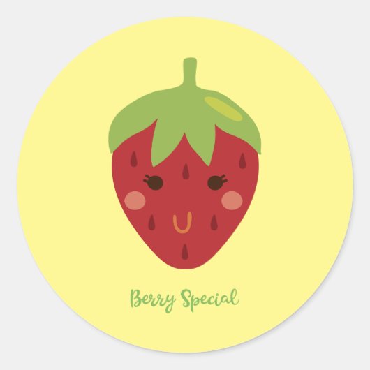 Berry Special Smiling Strawberry Ronde Sticker (Voorkant)
