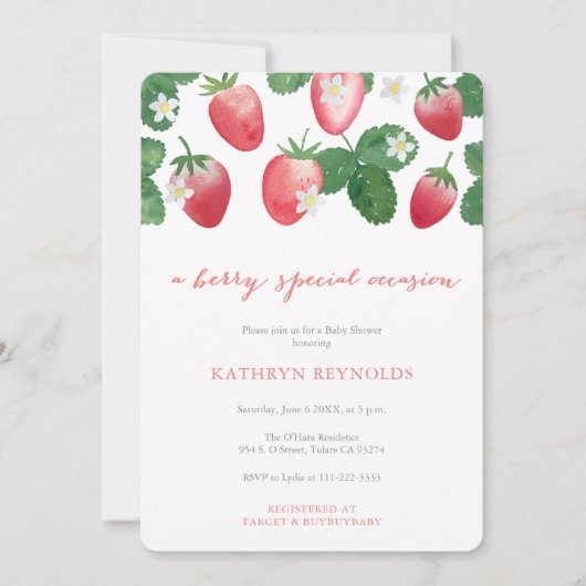 Berry Speciale Gelegenheid Aardbei Baby shower Kaart (Voorkant)