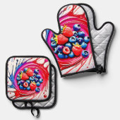 Berry Splash: kleurenburst Ovenwant & Pannenlap Set (Voorkant / Achterkant)
