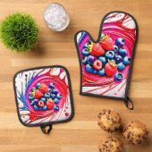 Berry Splash: kleurenburst Ovenwant & Pannenlap Set (Top down)