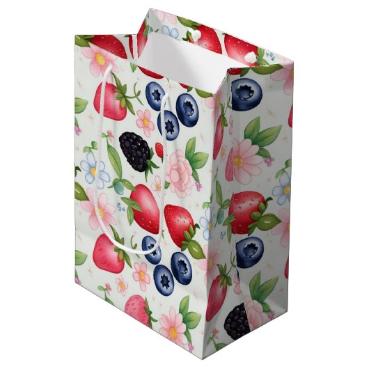 Berry Strawberry bloemen Verjaardagsfeestje voor h Medium Cadeauzakje (Voorkant Gekanteld)