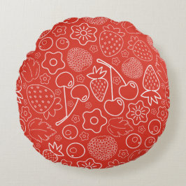 Berry Strawberry Cherry White Hand drawn Modern. Rond Kussen
