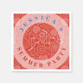 Berry Strawberry Cherry White Hand drawn Modern. Servet