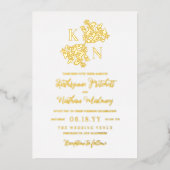 Berry Struik Monogram Hosting met Ouders Bruiloft Folie Uitnodiging (Voorkant)