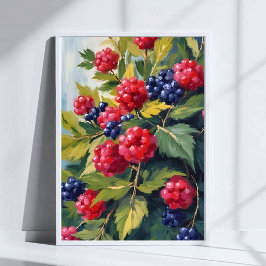 Berry Struik Raspberry Blackberry Waterverf Fruit Poster