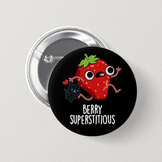 Berry Superstious Funny Fruit Pun Dark BG Ronde Button 5,7 Cm (Voorkant /achterkant)