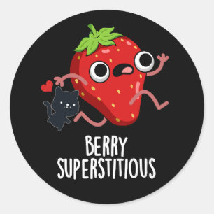 Berry Superstious Funny Fruit Pun Dark BG Ronde Sticker