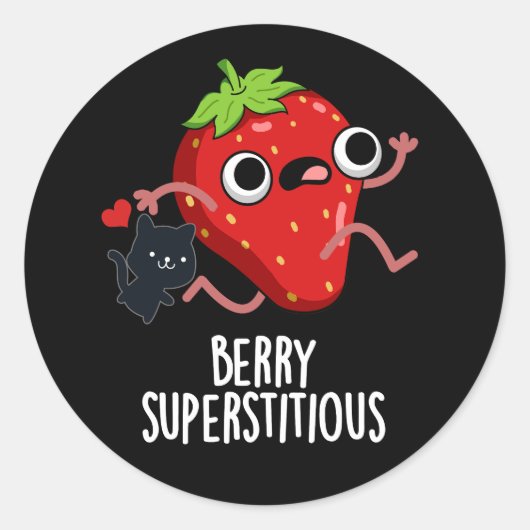 Berry Superstious Funny Fruit Pun Dark BG Ronde Sticker (Voorkant)