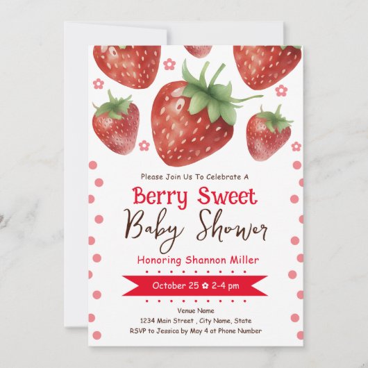 Berry Swee Baby shower Waterverf Meisje Invitation Kaart (Voorkant)