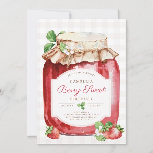 Berry Sweer Aardbei Jam Jar Verjaardagsfeestje Kaart (Voorkant)