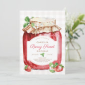 Berry Sweer Aardbei Jam Jar Verjaardagsfeestje Kaart (Staand voorkant)