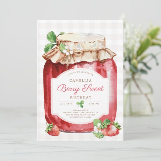 Berry Sweer Aardbei Jam Jar Verjaardagsfeestje Kaart (Staand voorkant)
