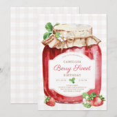 Berry Sweer Aardbei Jam Jar Verjaardagsfeestje Kaart (Voorkant / Achterkant)