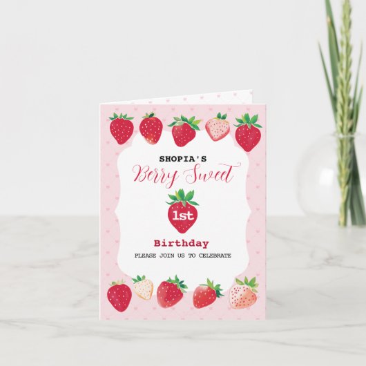Berry Sweet 1e verjaardag gevouwen uitnodiging (Voorkant)