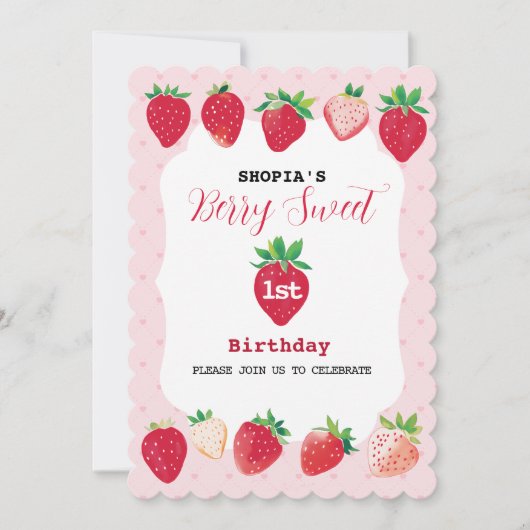 Berry Sweet 1e verjaardag uitnodiging (Voorkant)