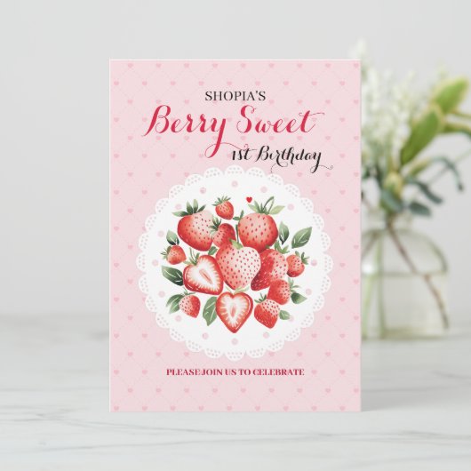 Berry Sweet 1e verjaardag uitnodiging (Staand voorkant)
