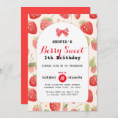 Berry Sweet 1e verjaardag uitnodiging (Voorkant / Achterkant)