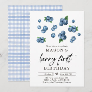 Berry Sweet 1st Birthday Boy Blueberry Invite Kaart