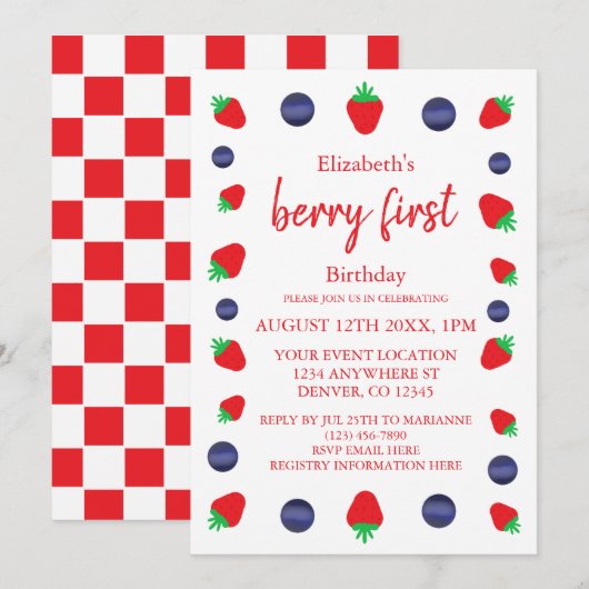 Berry Sweet 1st Birthday Kaart (Voorkant / Achterkant)