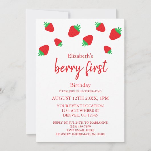 Berry Sweet 1st Birthday Kaart (Voorkant)