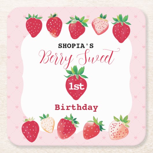 Berry Sweet 1st Birthday Kartonnen Onderzetters (Voorkant)