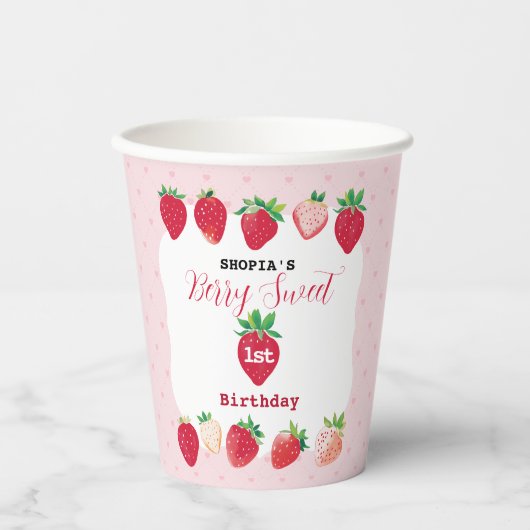 Berry Sweet 1st Birthday Papieren Bekers (Voorkant)