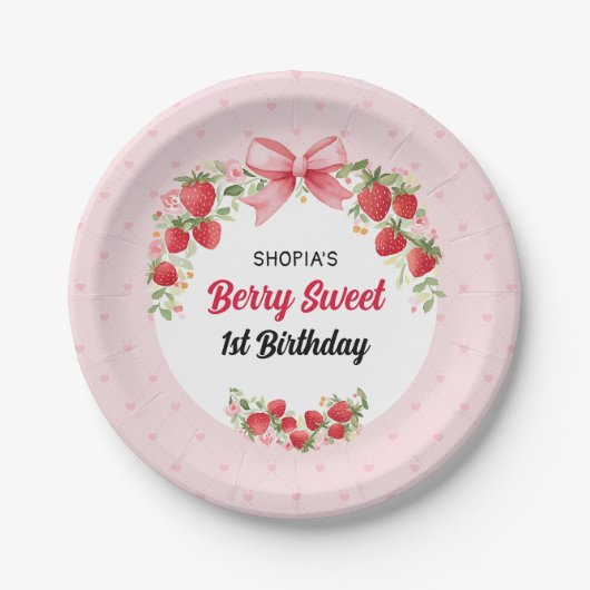 Berry Sweet 1st Birthday Papieren Bordje (Voorkant)