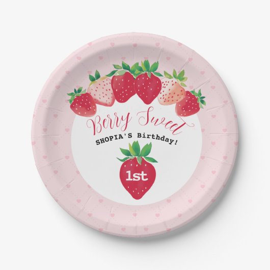 Berry Sweet 1st Birthday Papieren Bordje (Voorkant)