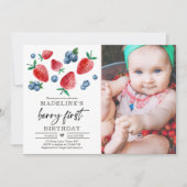 Berry Sweet 1st Birthday Strawberry Blueberry Invi Kaart (Voorkant)