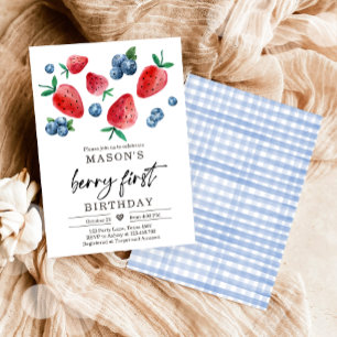 Berry Sweet 1st Birthday Strawberry Blueberry Invi Kaart