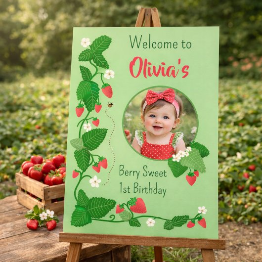 Berry Sweet 1st Birthday Strawberry  Poster
