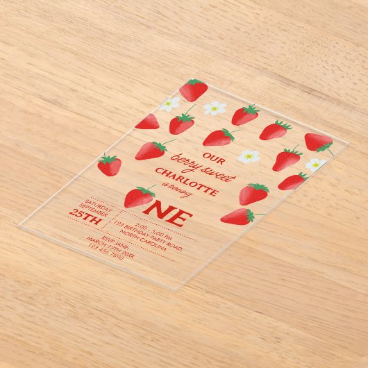 Berry Sweet 1st Birthday Strawberry wordt er een Acryl Uitnodigingen (Laagn)