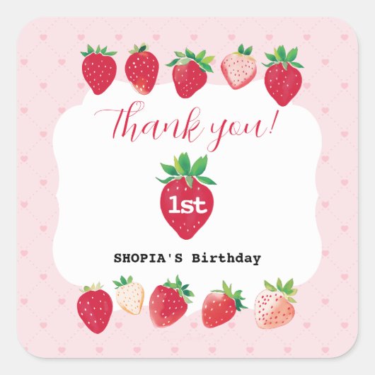 Berry Sweet 1st Birthday Vierkante Sticker (Voorkant)