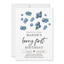 Berry Sweet 1st Verjaardag Jongen Blueberry Uitnod