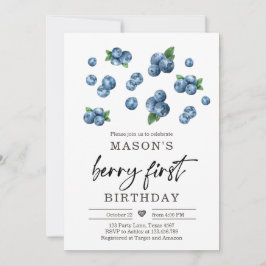 Berry Sweet 1st Verjaardag Jongen Blueberry Uitnod Kaart
