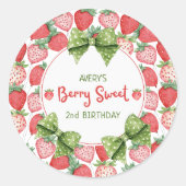 Berry Sweet 2nd Birthday Strawberry Party  Ronde Sticker (Voorkant)