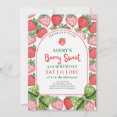Berry Sweet 3rd Birthday Strawberry Invitation Kaart (Voorkant)