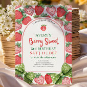 Berry Sweet 3rd Birthday Strawberry Invitation Kaart