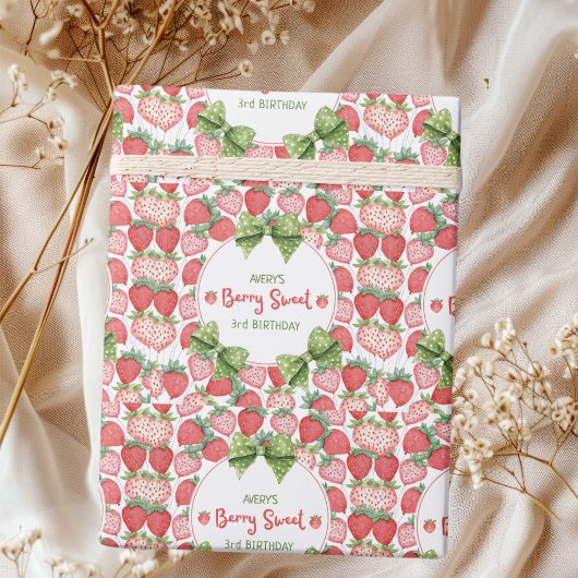 Berry Sweet 3rd Birthday Strawberry Party  Cadeaupapier