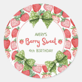 Berry Sweet 4th Birthday Strawberry Party  Ronde Sticker