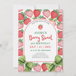 Berry Sweet 5th Birthday Strawberry Invitation Kaart