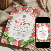 Berry Sweet 5th Birthday Strawberry Invitation