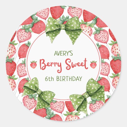 Berry Sweet 6th Birthday Strawberry Party  Ronde Sticker (Voorkant)